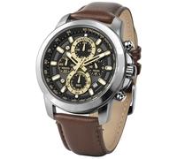 PINDOWS Relojes para hombre, analógico, de cuarzo, cronógrafo, impermeable, para negocios, casual, con correa de cuero negro y marrón, Silvery Case - Correa marrón oscuro con cara dorada, Clásico