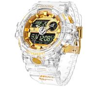 PINDOWS Relojes para hombre, luz LED, reloj deportivo grande digital analógico de doble hora, multifuncional, reloj de pulsera militar, 3 alarmas, cronómetro de cuenta regresiva, G603N2: oro blanco
