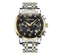 PINDOWS Relojes para Hombre, Reloj analógico de Cuarzo de Acero Inoxidable, Diamantes multifuncionales Relojes para Hombre, Color Negro