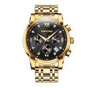 PINDOWS Relojes para hombre, reloj analógico de cuarzo de lujo con fecha, esfera grande, impermeable, reloj de pulsera de negocios, vestido de dos tonos, acero inoxidable, clásico, calendario luminoso