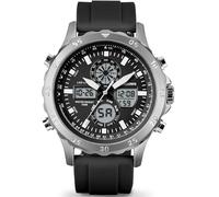 PINDOWS Relojes para Hombre. Relojes para Hombre Resistentes al Agua, analógicos y Digitales, Deportivos, multifunción y Resistentes. para Exteriores, con retroiluminación LED (Schwarzes Silber)