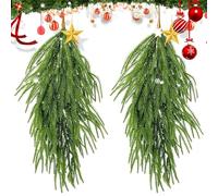 Pine Garland Christmas Teardrop Swag, 2 piezas de 26 pulgadas de vegetación artificial para el abrigo, las escaleras, el porche, la barandilla, la chimenea, la ventana, la mesa, la pared,
