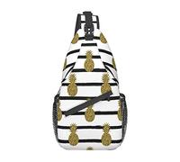 Pine Sling Bag Crossbody Hombro Mochila Pinos sin costuras en brillo dorado sobre fondo de rayas blancas y negras Bolso de pecho Lindo patrón de frutas de verano Viajes Senderismo Mochila para hombres