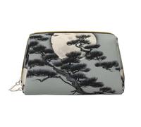 Pine Tree Under The Moon - Bolsa de maquillaje portátil de piel para cosméticos, artículos de tocador y artículos esenciales diarios, White, Talla única