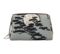 Pine Tree Under The Moon - Bolsa de maquillaje portátil de piel sintética de PVC, cierre de cremallera, bolsa de viaje, bolsa de almacenamiento de viaje, color blanco, talla única, White, Talla única