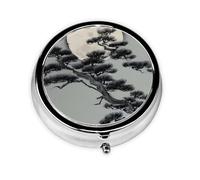 Pine Tree Under The Moon- Pastillero de 3 compartimentos, una caja de medicamentos portátil que contiene vitaminas, medicamentos, aceite de pescado y suplementos.