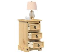 Pine Wood Night Stand Corona 35x32.5x58 cm with 3 Drawers, Solid Pine Bedside Table for Bedroom & Living Room, Rustic Honey Wax Finish, Metal Handles, Wall Mount Included