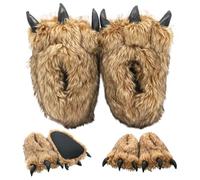 Pineeseatile 1 par de pantuflas con forma de pata de oso peludas, zapatillas térmicas antideslizantes con pies de oso con suela impermeable para Cosplay en casa y Halloween
