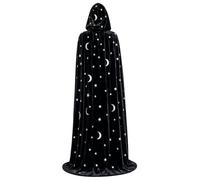 Pineeseatile Capa de Mago con diseño de y Estrella, Capa de Mago con Capucha de Terciopelo para Cosplay de Halloween, Negro