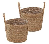 Pineeseatile Cesta para Plantas, Cesta de Mimbre, 2 Unidades, macetero Tejido de Paja con Forro y Mango de plástico, Tejido para macetas y decoración de Habitaciones, 9.84 x 11.02 Pulgadas