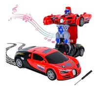 Pineeseatile Coche de Juguete de policía de deformación eléctrica, Auto Transformador con luz y 360 ° de Juguete de policía rotativo para niños, sin batería incluida (roja), Pretender Jugar