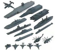 Pineeseatile Juguete portaaviones, 17 Piezas de Juguetes Militares de plástico Que Incluyen Aviones de Combate a pequeña Escala, acorazados, submarinos y más para niños y niñas, acorazados