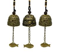 Pinenjoy 3 campanas de dragón vintage talladas con peces de bronce - Templo colgante de metal para buena suerte bendición - Carillón de viento para decoración del hogar, jardín, puerta de alero