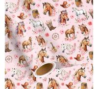Pineraap Rollo de papel de regalo floral de caballo, mini rollo, 17 pulgadas x 16.5 pies, papel de regalo de vaquera para amantes de los caballos, papeles de regalo Rose Western Derby para cumpleaños
