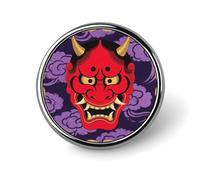 Pines de solapa con máscara de Oni roja personalizados de 1 pulgada para trajes, broches divertidos para hombres y mujeres, insignias vintage para bolsos, chaquetas, mochilas, sombreros, colección de