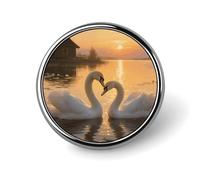 Pines de solapa personalizados de 1 pulgada con diseño de pareja de cisnes al atardecer en el lago para trajes, broches divertidos para hombres y mujeres, insignias vintage para bolsos, chaquetas, mo