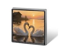 Pines de solapa personalizados de 1 pulgada con diseño de pareja de cisnes al atardecer en el lago para trajes, broches divertidos para hombres y mujeres, insignias vintage para bolsos, chaquetas, mo