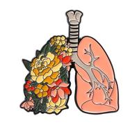 Pines esmaltados de órgano floral con cerebro, pulmón, intestino y estómago, broche de plantas de dibujos animados para solapa, Normal, Metal no precioso