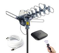 pingbingding Antena de TV Digital HD para Exteriores, rotación de 360 Grados motorizada de 150 Millas con Cable coaxial RG6 de 40 pies, UHF/VHF/1080P/4K de instalación a presión