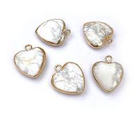 Pingentes de pedra natural formato de coração, pingentes de cristal de quartzs rosa para fazer jóias, colar brinco presente de menina-White_Turquoise