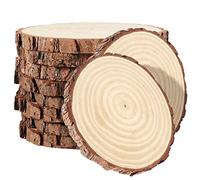 PINGEUI 10 piezas de 18-20 cm de madera natural, círculos de madera sin terminar con corteza, rodajas de madera redondas en blanco discos de madera para manualidades, adornos de Navidad y decoraciones