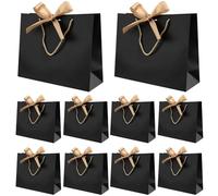 PINGEUI 20 bolsas de regalo negras con lazo de seda dorada, asas doradas, 32 × 25 × 11 cm, bolsas de regalo de papel portátiles para bolsas de regalo de cumpleaños, bodas y fiestas