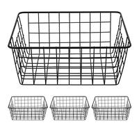 PINGEUI 4 Cestas de Almacenamiento Organizadoras de Metal Negro con Asas, para Armario de Cocina o Dormitorio, 28 x 22 x 12 cm