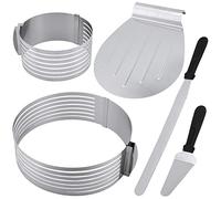 PINGEUI Juego de 5 anillos ajustables para tartas, 2 tamaños, acero inoxidable, con bandeja para tartas, accesorios para hornear para tartas, 23-30 cm/15-20 cm