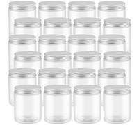 PINGEUI Paquete de 24 tarros de plástico redondos transparentes de 250 ml con tapas de aluminio, recipiente de plástico de boca ancha sin BPA
