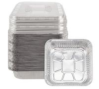 PINGEUI Paquete de 30 bandejas de aluminio de 20,5 x 20,5 x 4,5 cm, con tapa transparente, bandejas de aluminio para cocina, camping y restaurantes