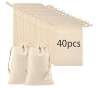 PINGEUI Paquete de 40 bolsas de muselina de algodón natural con cordón, 10 x 15 cm, mini bolsas de regalo de algodón con cordón, bolsa de arpillera con cordón para boda, fiesta, festival, decoración,