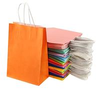 PINGEUI Paquete de 50 bolsas colores para, bolsas de papel de colores con asas, bolsas de papel de colores para compras de fiesta, dulces,15 x 8 x 21 cm, 5 colores