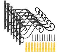 PINGEUI Paquete de 6 ganchos para colgar, soportes de cesta de flores negras para exteriores, ganchos de pared de metal resistentes para linternas, campanillas de viento, comedero de pájaros