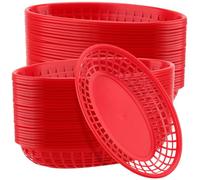 PINGEUI Paquete de 60 cestas de comida rápida ovaladas de plástico para hamburguesas, sándwiches, patatas fritas, 23 x 14,5 x 4 cm