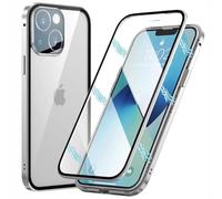PingGoo Funda Magnética para iPhone 12 Pro MAX, Carcasa Protección de 360 Grados [Cristal Templado Case] Parachoques de Metal Case con Parte Delantera y Trasera Transparente de Vidrio Templado 9H