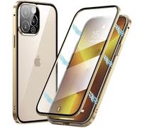 PingGoo Funda Magnética para iPhone 17, Carcasa Protección de 360 Grados [Cristal Templado Case] Parachoques de Metal Case con Parte Delantera y Trasera Transparente de Vidrio Templado 9H