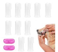 PINGHE Set de cepillo de dientes para mascotas - 10 paquetes de piel de silicona suave para perros y gatos - cepillos dentales Conjunto de cepillo de limpieza de dientes con 2 cajas de almacenamiento