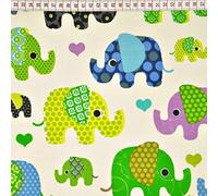 Pingianer Tela de algodón 100 % para niños, por metros, artesanía, tela de costura, diseño de elefante, color verde, 100 x 160 cm