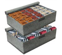 PINGMIC Organizador de cajones de calcetines, paquete de 2 organizadores de calcetines con tapa, organizador de armario plegable de 30 celdas, organizador de armario, organizador de armario, cajas de