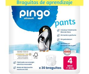 Pingo Pañales Braguitas Ecológicos Talla 4 (7-18kg), bolsa de 30 unidades