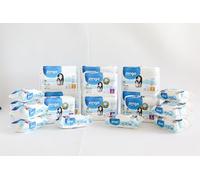 Pingo Pañales y Toallitas Ecológicos Pack Primeros 2 meses, Talla 1 (2-5 kg) 4 bolsas de 27 pañales, Talla 2 (3-6 kg) 6 bolsas de 42 pañales, 12 Paquetes de 80 Toallitas