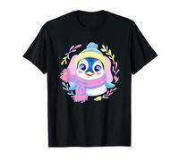 Pingüino Azul Invierno Retrato Amante gráfico Amarillo Rosa Bufanda Camiseta