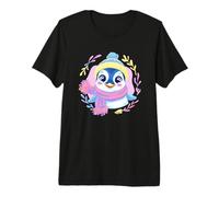 Pingüino Azul Invierno Retrato Amante gráfico Amarillo Rosa Bufanda Camiseta Premium