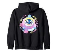 Pingüino Azul Invierno Retrato Amante gráfico Amarillo Rosa Bufanda Sudadera con Capucha