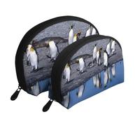Pingüino, Bolsa de Maquillaje de Concha, Monedero pequeño para Mujer, Bolsa de artículos de tocador, Bolsa de cosméticos, 2 Piezas