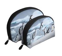 Pingüino, Bolsa de Maquillaje de Concha, Monedero pequeño para Mujer, Bolsa de artículos de tocador, Bolsa de cosméticos, 2 Piezas