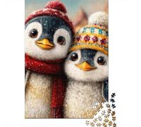 Pingüino Bonito Gorro de Invierno Puzzle de 1000 Piezas Papel Puzzle para Adultos Relajante Puzzle para Toda la Familia 38x26cm/1000pcs