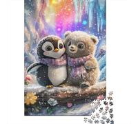 Pingüino Bonito Osito Puzzle de 1000 Piezas Papel Puzzle para Adultos Escena de Cuento de Invierno Juego de Puzzle 1000 Piezas Relajante Familiar Decoración Regalo 38x26cm/1000pcs