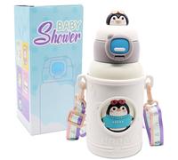 Pingüino Botella Termica, 500ML Taza Térmicas para Niños Térmica de Acero Inoxidable Gran Capacidad Botellas Tazas Térmicas con PajitaTérmico Botella de Agua Fip-top para Deporte Colegio