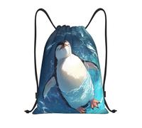 Pingüino De Dibujos Animados En Agua Azul Unisex Bolsa De Gimnasio Impermeable Bolsa De Deporte Con Cordón Mochila Con Cordón Para Natación Playa Senderismo Acampada